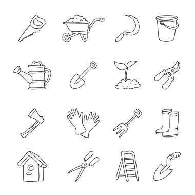 Set of icons of garden tools clipart