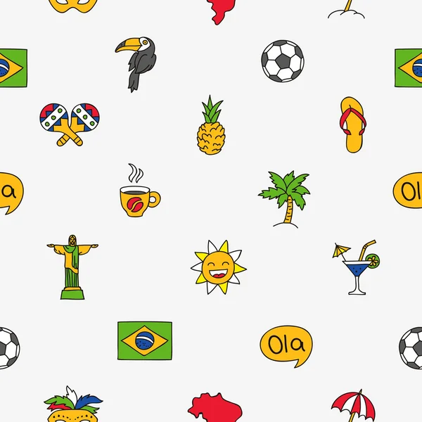 Modèle vectoriel sans couture des icônes brésiliennes — Image vectorielle