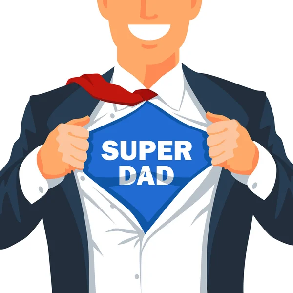 Mann zerreißt sein Hemd, um die Aufschrift Super-Papa zu zeigen — Stockvektor