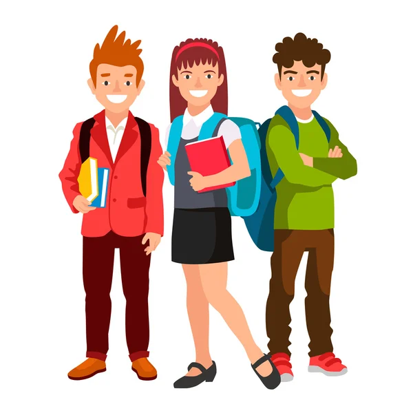 Students with backpacks and books. — Stock Vector
