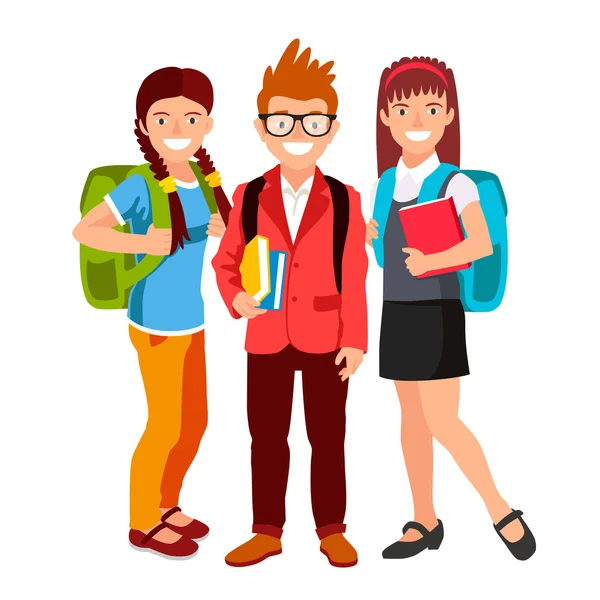 Students with backpacks and books. — Stock Vector