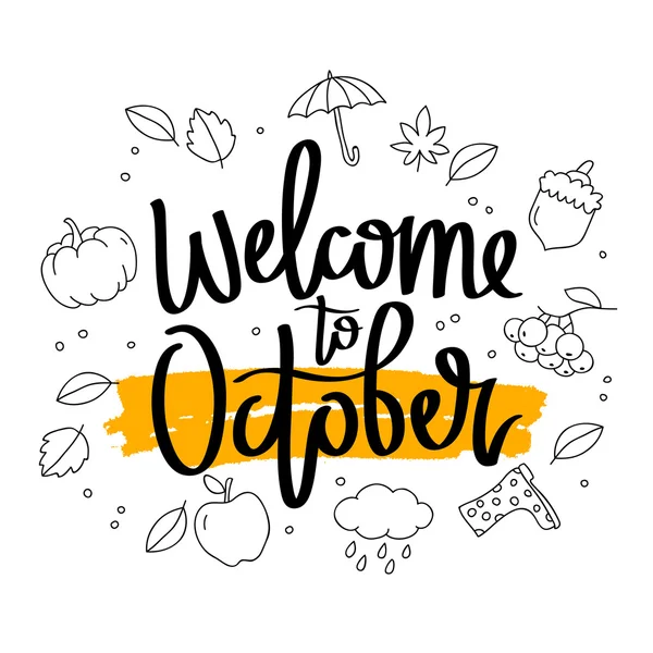 Bienvenue en octobre. Calligraphie . — Image vectorielle