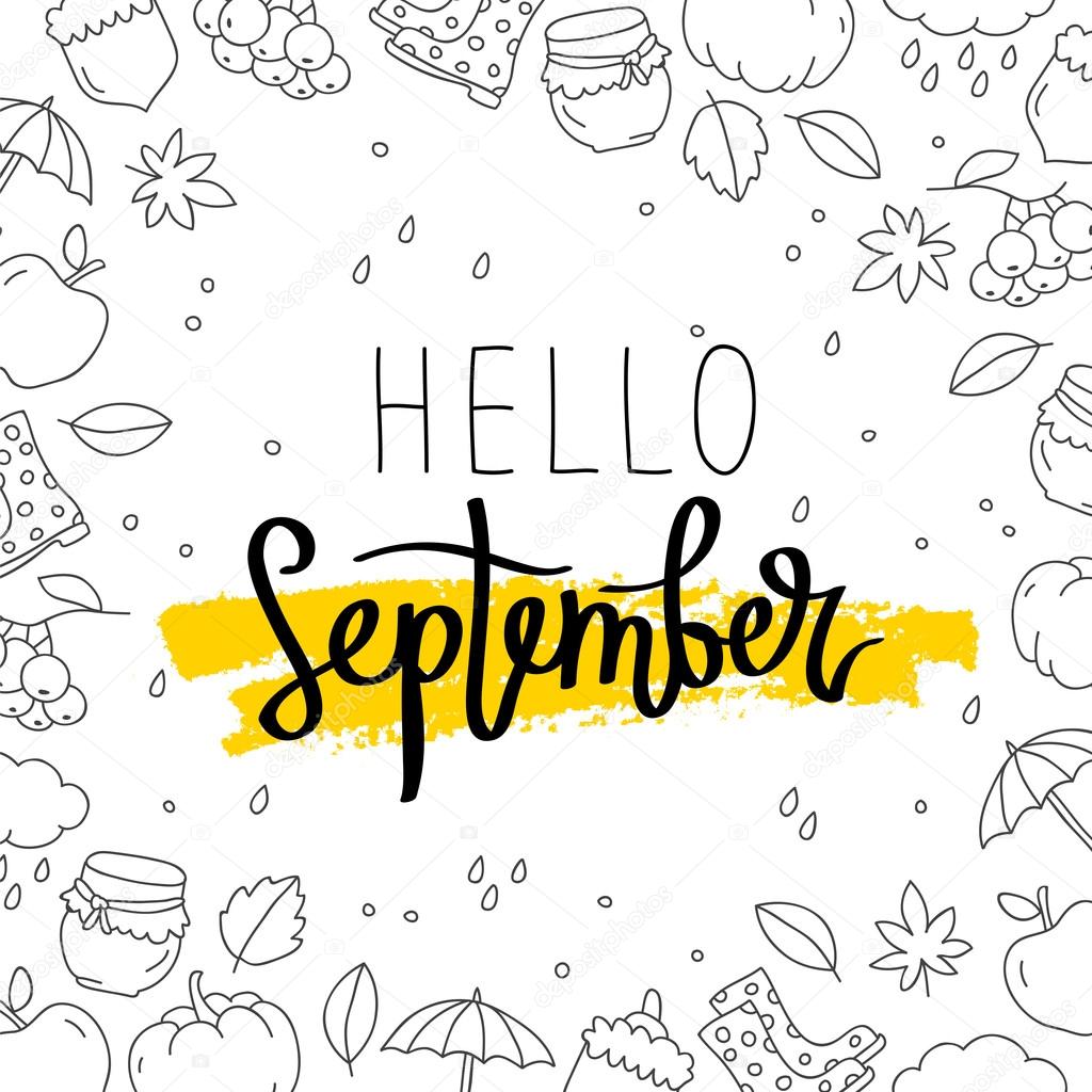 Hello September. The trend calligraphy. — Stock Vector © chekat 113613736