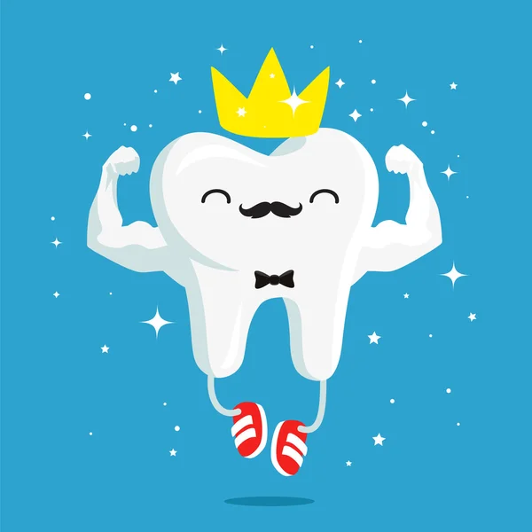 Feliz diente sano y fuerte con corona de oro — Vector de stock