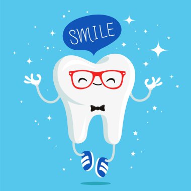 Happy healthy smile tooth in red glasses clipart
