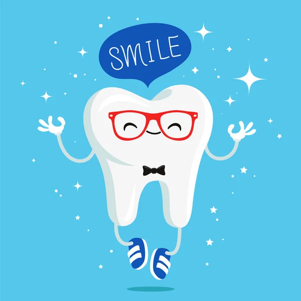 Boldog egészséges mosoly a fogak piros szemüveg — Stock Vector