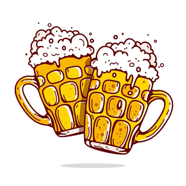 Duas canecas grandes de cerveja — Vetor de Stock
