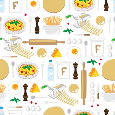 Sorunsuz vektör desen ürünlerin spagetti yemek pişirmek için.