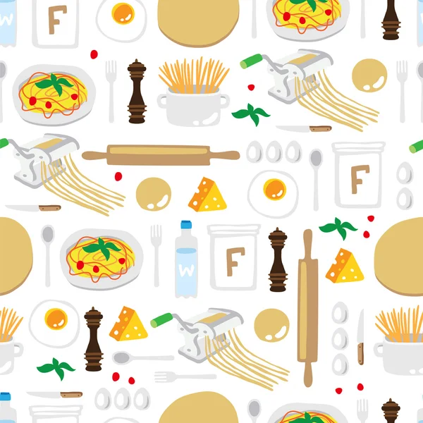 Seamless vector pattern of the products for cooking spaghetti. — Stock Vector