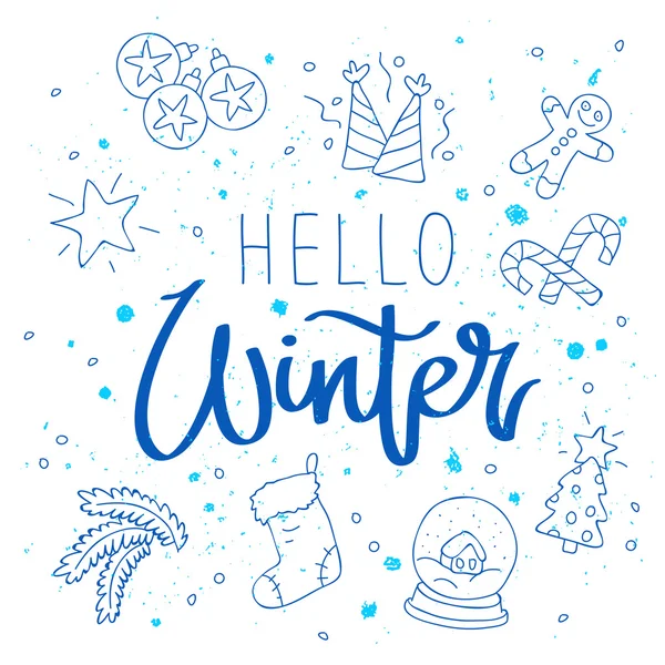 Quote Hello Winter. The trend calligraphy — Stock Vector