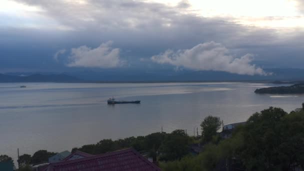 Navires Mer Voyage Dans Péninsule Kamchatka Vue Aérienne Baie Avacha — Video