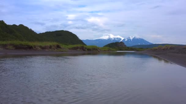 Majestic Volcanoes Picturesque Hills Plains Mountains Amazing Nature Kamchatka Landscapes — Stock Video