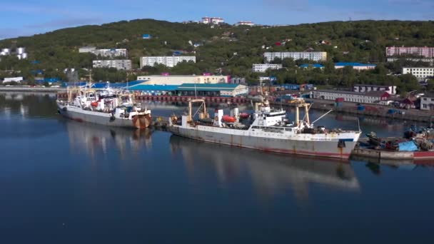 Kamchatka Peninsula Russia Settembre 2020 Vecchie Navi Arrugginite Molo Nel — Video Stock