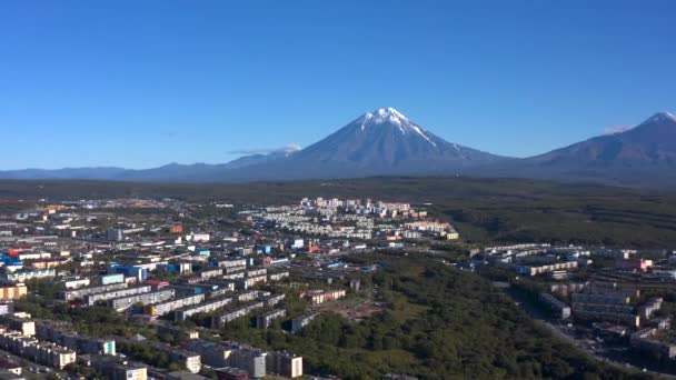 Vista Della Città Mishennaya Sopka Veduta Aerea Petropavlovsk Kamchatsky Dalla — Video Stock