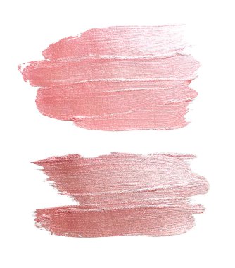 Beyaz arka planda güzel desenli pembe vuruşlar. Sanatsal akrilik boya darbeleri. Soluk pembe boya fırça darbeleri koleksiyonu..