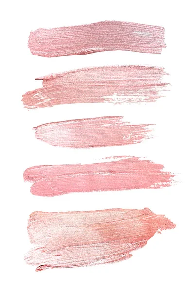 Conjunto Traços Tinta Rosa Pálida Lindos Traços Rosados Suaves Texturizados — Fotografia de Stock