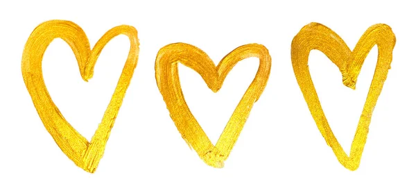 Kolekcja Luksusowych Złotych Serc Kartkę Walentynkową Symbol Miłości Piękne Teksturowane — Zdjęcie stockowe