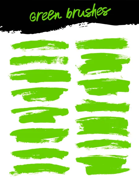 Coleção Pinceladas Verdes Desenhadas Mão Ilustração Vetorial Isolada Sobre Fundo — Vetor de Stock