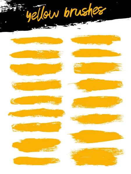 Coleção Pinceladas Amarelas Desenhadas Mão Ilustração Vetorial Isolada Sobre Fundo — Vetor de Stock