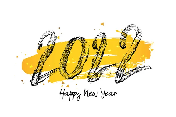 Buon Anno Lettering Grandi Pennellate Nere Con Texture 2022 Biglietto — Vettoriale Stock