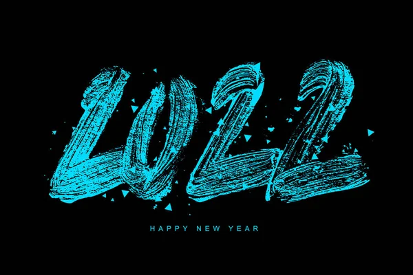 Litery Szczęśliwego Nowego Roku 2022 Niebieskie Teksturowane Pociągnięcia Pędzla Czarnym — Wektor stockowy