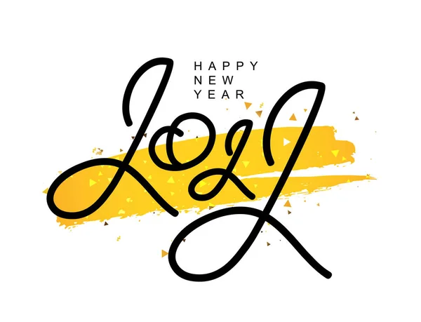 Litery Szczęśliwego Nowego Roku 2022 Żółty Teksturowany Pociągnięcie Pędzla Białym — Wektor stockowy