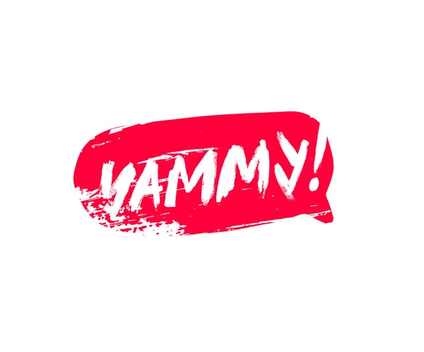 Inskriptionen Yammy Handritad Röd Bubbla Trendig Penselskrift Vektor Illustration Isolerad — Stock vektor
