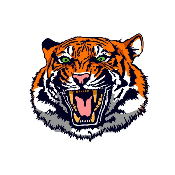 Wütendes Tigergesicht Das Grinsen Eines Tigers Detaillierte Zeichnung Eines Tigers — Stockvektor