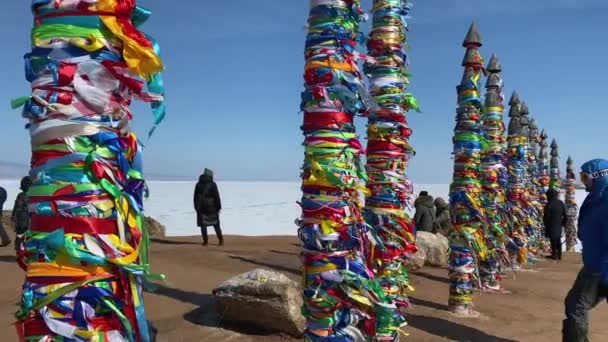 Olkhon Island Irkutsk Region Russia March 2021 Sacred Serge Pillars — 图库视频影像