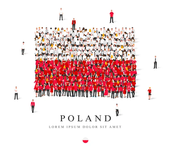 Μια Μεγάλη Ομάδα Ανθρώπων Στέκεται Λευκά Και Κόκκινα Ράσα Συμβολίζοντας — Διανυσματικό Αρχείο
