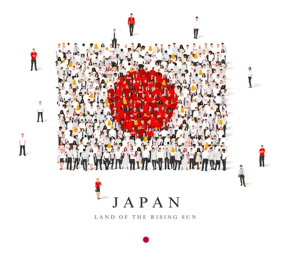 Велика Група Людей Стоїть Біло Червоному Одязі Символізує Прапор Японії — стоковий вектор