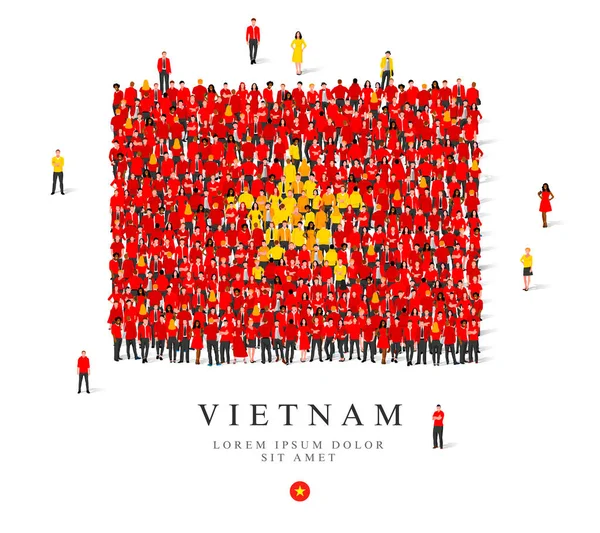 Velká Skupina Lidí Stojí Červených Žlutých Róbách Symbolizujících Vietnamskou Vlajku — Stockový vektor