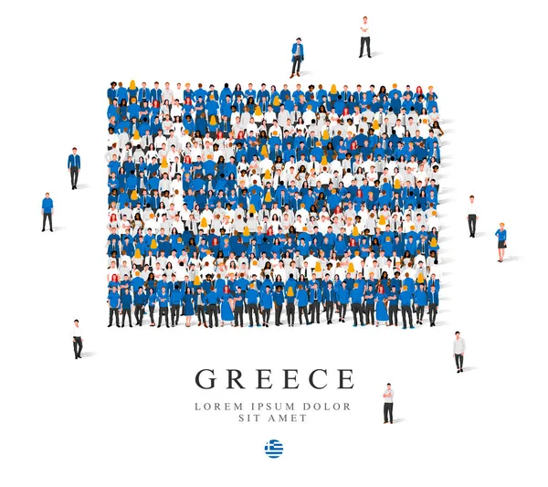 Large Group People Standing White Blue Robes Symbolizing Flag Greece — Stock Vector