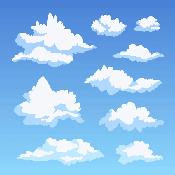 Branco Belas Nuvens Encaracoladas Fofas Contra Céu Azul Ilustração Vetorial — Vetor de Stock