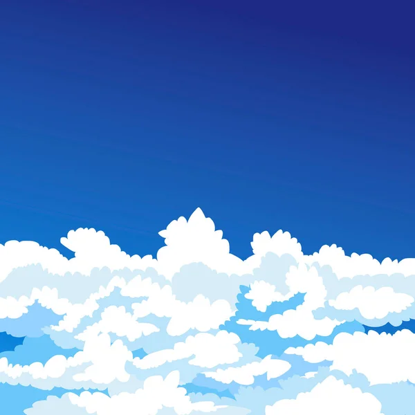 Beaux Nuages Bouclés Pelucheux Blancs Contre Ciel Bleu Illustration Vectorielle — Image vectorielle