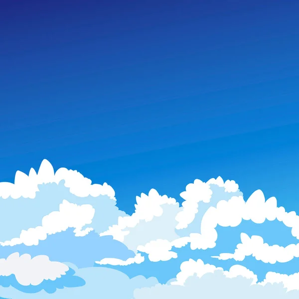 White Beautiful Fluffy Curly Clouds Blue Sky Vector Illustration Natural — Stock Vector