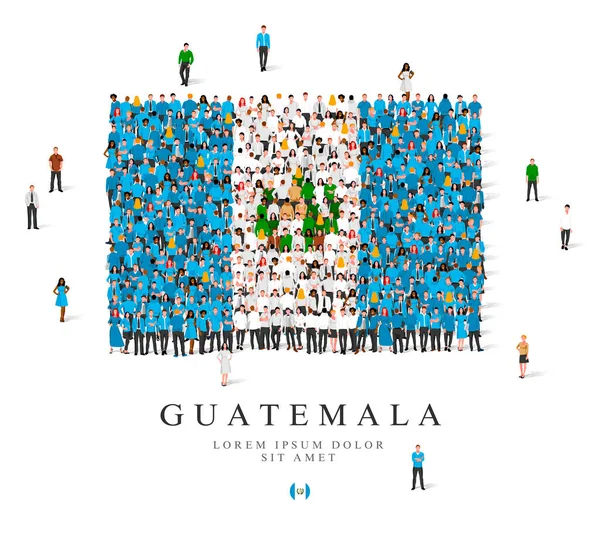 グアテマラの国旗を象徴する青 白の衣を着た大勢の人々が立っています 白を基調としたベクトルイラスト グアテマラの国旗は — ストックベクタ