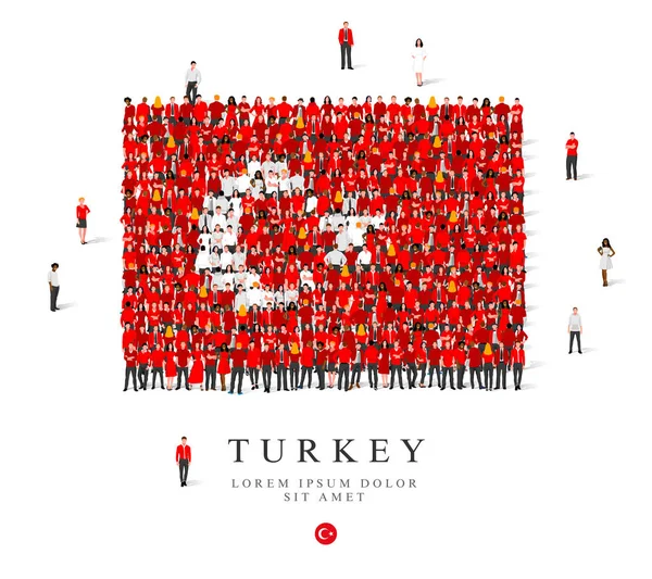 Türkiye Bayrağını Sembolize Eden Beyaz Kırmızı Cüppeli Büyük Bir Grup — Stok Vektör