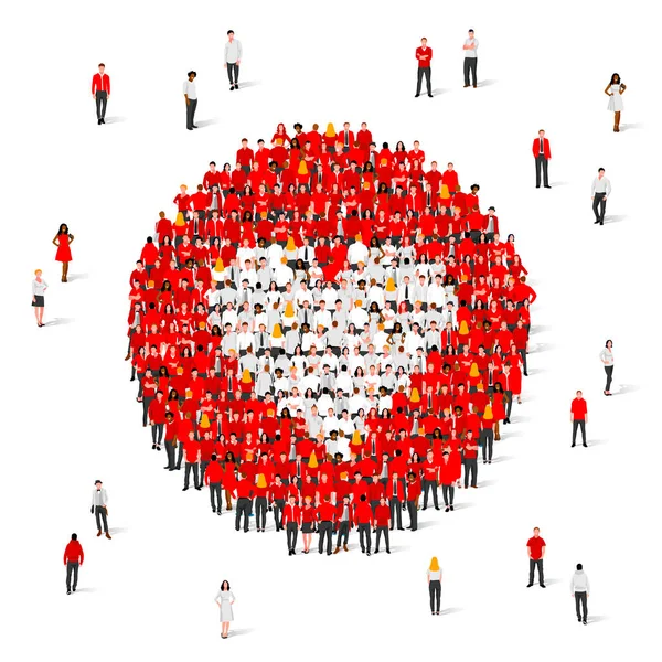 Duża Grupa Ludzi Stoi Kształcie Czerwonego Serca Koncepcja Miłości Związków — Wektor stockowy
