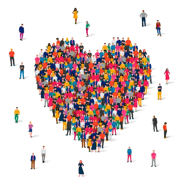 Large Group People Standing Shape Large Heart Concept Love Relationships — Archivo Imágenes Vectoriales
