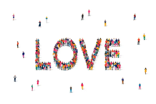 Large Group People Stands Word Love Concept Relationships Feelings Romance — Vector de stock