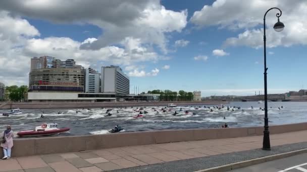 Aziz Petersburg Russia Mayıs 2021 Neva Nın Alanındaki Jet Ski — Stok video