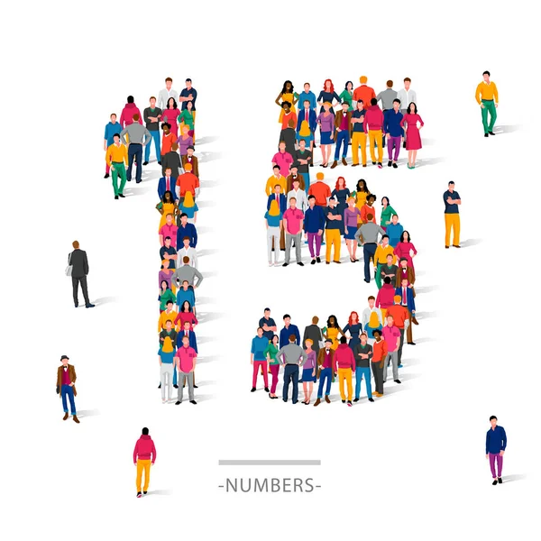 Large Group People Standing Colored Clothes Shape Number Concept Human — Stock Vector