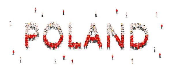 Ένα Πλήθος Ανθρώπων Στέκεται Άσπρες Και Κόκκινες Ρόμπες Φτιάχνοντας Λέξη — Διανυσματικό Αρχείο