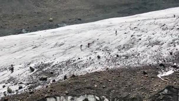 Group Tourists Walking Miley Glacier North Ossetia Climbing Kazbek North — Stock Video