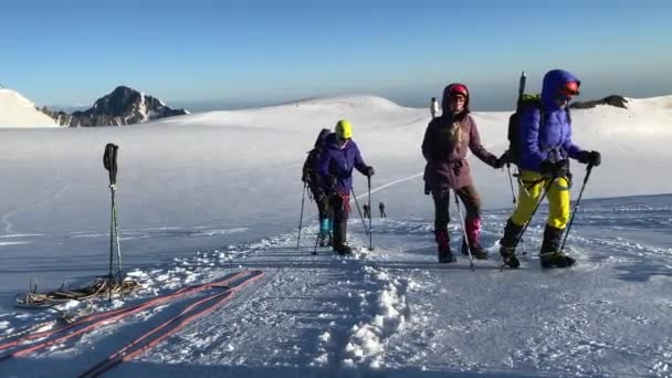 Nordossetien Russland Juli 2021 Eine Gruppe Bergsteiger Wandert Auf Einem — Stockvideo