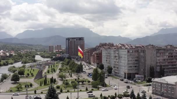 Uma Bela Vista Aérea Bandeira Ossétia Norte Cidade Vladikavkaz Praça — Vídeo de Stock