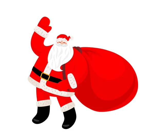 Glücklicher Weihnachtsmann Mit Einem Großen Sack Voller Geschenke Ehrfürchtiger Und — Stockvektor