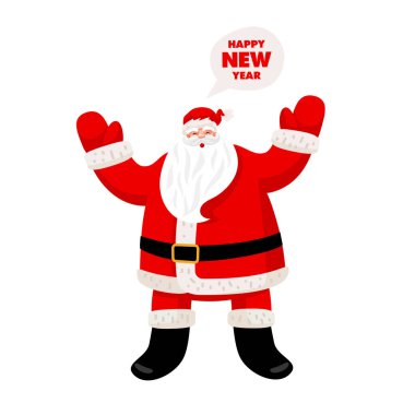Neşeli Noel Baba. Yeni yıl kartı, afiş ya da poster için inanılmaz komik bir karakter. Mutlu yıllar ve mutlu Noeller. İzole edilmiş arkaplanda vektör illüstrasyonu.