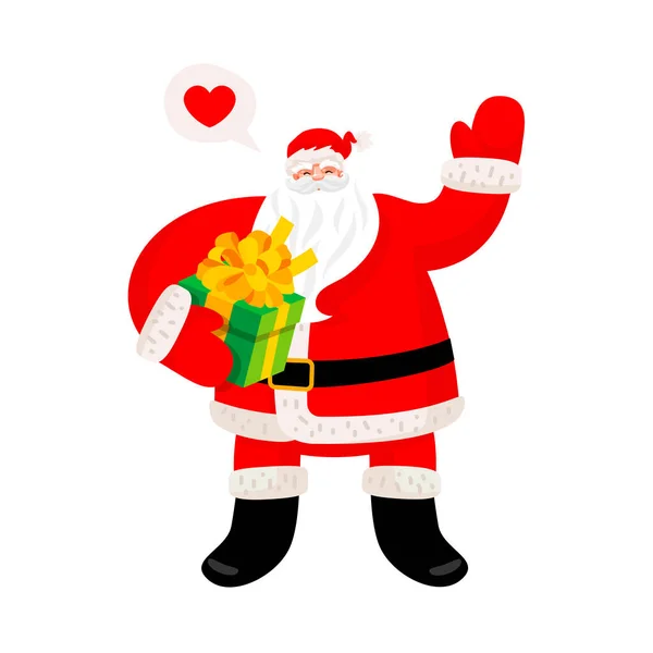 Babbo Natale Con Una Scatola Regalo Mano Incredibile Personaggio Divertente — Vettoriale Stock